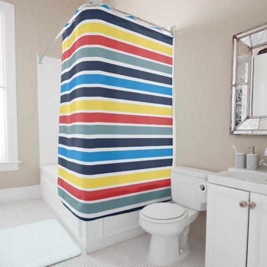 Helderkleurige horizontale strepen. douchegordijn (In situ)