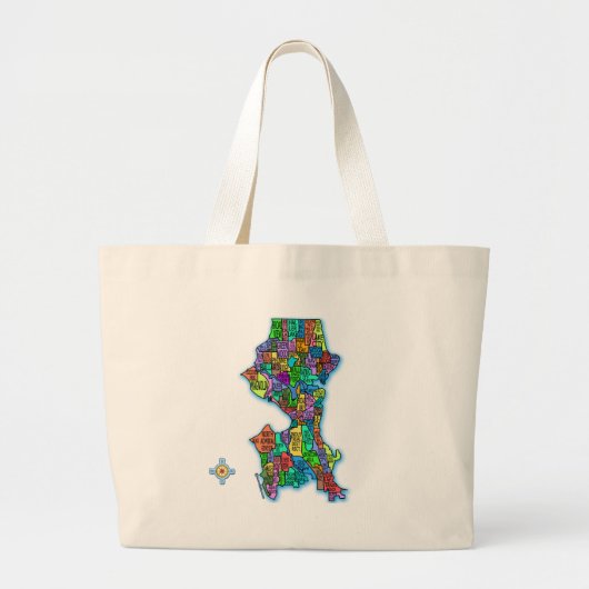 Helderkleurige kaart van Seattle Grote Tote Bag (Voorkant)