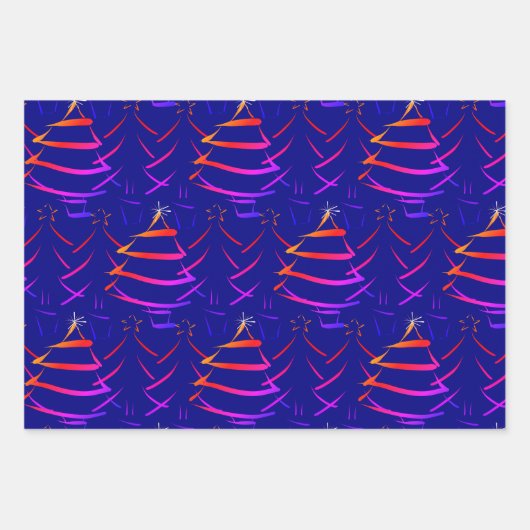Helderkleurige kerstboom Star Snowflake Navy Inpakpapier Vel (Voorkant)