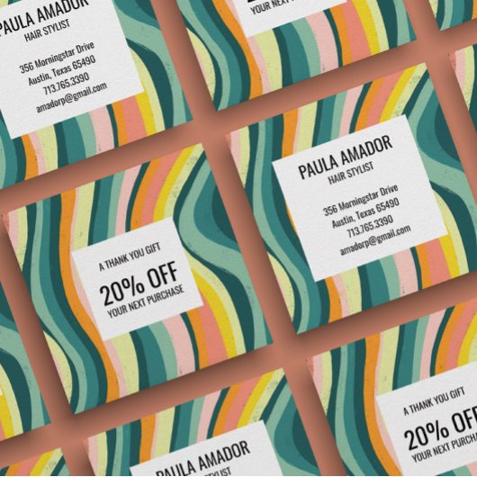 Helderkleurige krommende golven handgemaakte afbee kortingskaartje