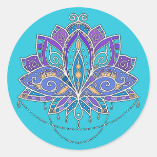 Helderkleurige Lotus flower op blauw blauwgroen Ronde Sticker