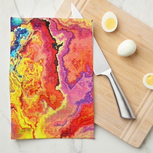 Helderkleurige marmer theedoek (Quarter Fold)