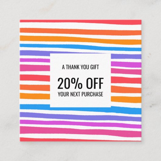 Helderkleurige minimalistische strepen handgemaakt kortingskaartje (Voorkant)