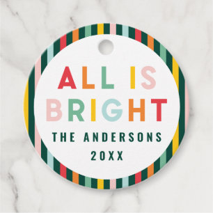 Helderkleurige, moderne kerstfamilie Square Sti Bedankjes Labels