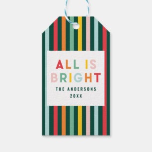 Helderkleurige moderne kerstfamilie Square Sti Cadeaulabel
