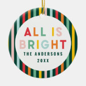 Helderkleurige, moderne kerstfamilie Square Sti Keramisch Ornament (Voorkant)