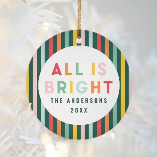 Helderkleurige, moderne kerstfamilie Square Sti Keramisch Ornament