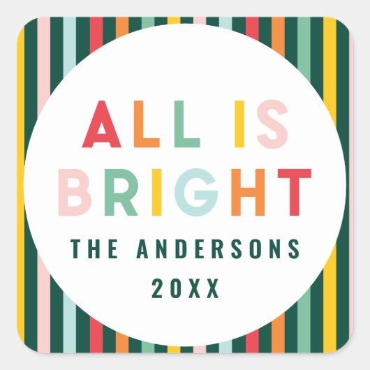 Helderkleurige moderne kerstfamilie vierkante sticker (Voorkant)