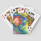 Helderkleurige mozaïekrode en gele bloemen pokerkaarten (Achterkant)