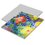 Helderkleurige mozaïekrode en gele bloemen tegeltje<br><div class="desc">Heldere rode en gele bloemen onder groene bladeren en blauw water in een mozaïekvijver van de tegel koi is een kleurrijke Zen decoratieve keramische tegel. Personaliseer met Initialen en een Naam. Dit is één van de veelvoudige coördinerende design met originele kunstfoto's door JLW_PHOTOGRAPHY.</div>