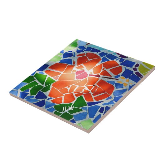 Helderkleurige mozaïekrode ventilator tegeltje (Zijkant)