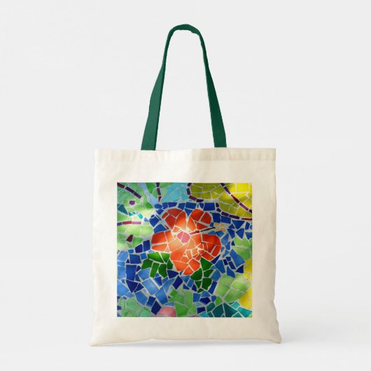 Helderkleurige mozaïekrode ventilator tote bag (Achterkant)