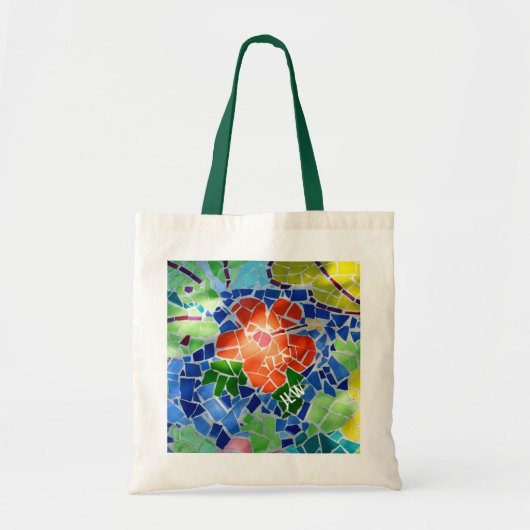 Helderkleurige mozaïekrode ventilator tote bag (Voorkant)