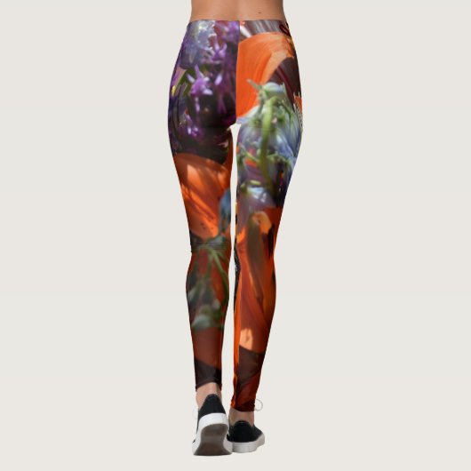 Helderkleurige Oranje gelilies Abstract Leggings (Achterkant)