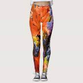 Helderkleurige Oranje gelilies Abstract Leggings (Voorkant)
