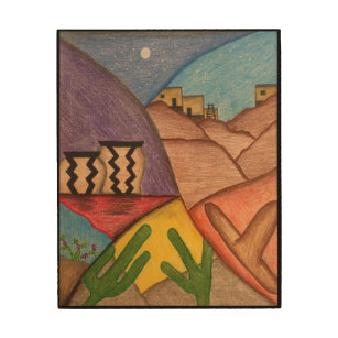 Helderkleurige regenboog Arizona Folk Art Hout Afdruk