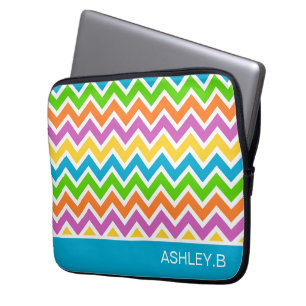 Helderkleurige regenboogChevron gepersonaliseerd Laptop Sleeve