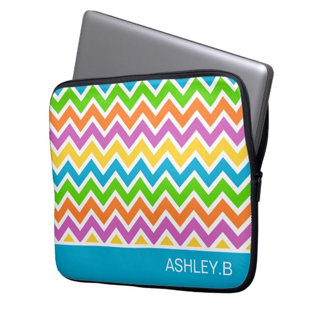 Helderkleurige regenboogChevron gepersonaliseerd Laptop Sleeve (Voorkant Links)