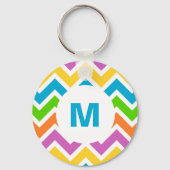 Helderkleurige regenboogChevron Monogram Sleutelhanger (Voorkant)