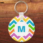 Helderkleurige regenboogChevron Monogram Sleutelhanger (Voorkant)