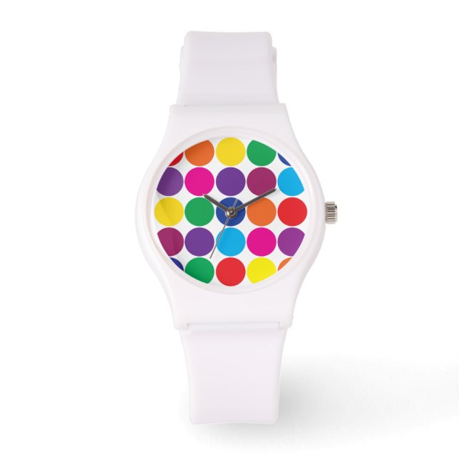 Helderkleurige regenboogcirkels poolpunts horloge (Voorkant)