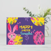 Helderkleurige roze paasbundel, Paars Feestdagenkaart (Staand voorkant)