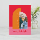 Helderkleurige roze roze familie fotoArch Feestdagenkaart (Staand voorkant)