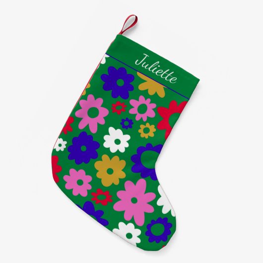Helderkleurige Scandinavian Flowers Green Custom Kleine Kerstsok (Voorkant (Hangend))