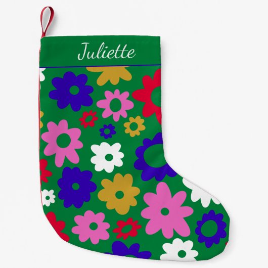 Helderkleurige Scandinavian Flowers Green Custom Kleine Kerstsok (Voorkant)