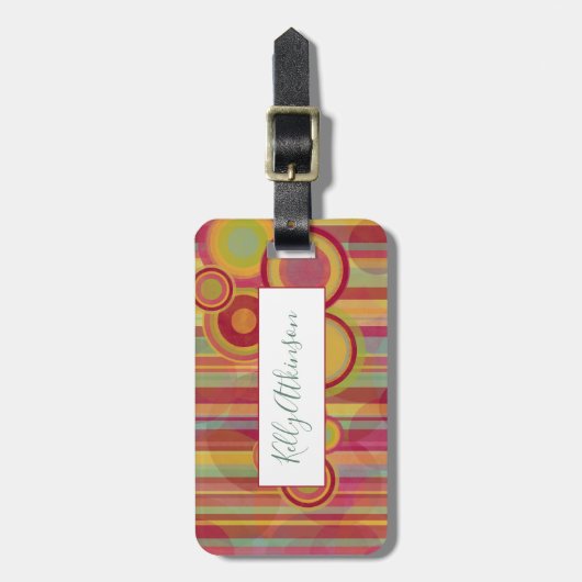 Helderkleurige Stripes & Circles, op maat Bagagelabel (Voorkant verticaal)