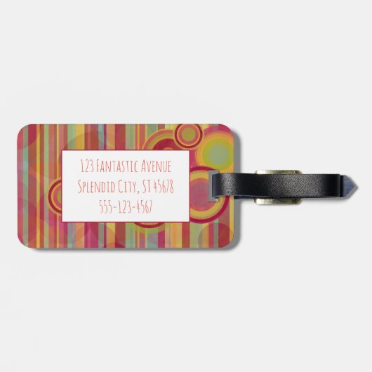 Helderkleurige Stripes & Circles, op maat Bagagelabel (Achterkant horizontaal)