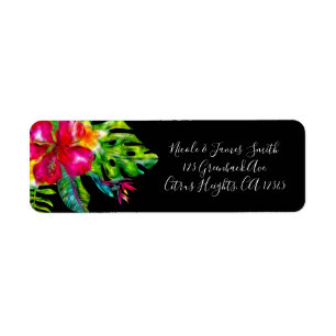 Helderkleurige tropische Floral Hibiscus Leaves Lu Etiket