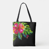 Helderkleurige tropische Floral Hibiscus Leaves Tote Bag (Achterkant)