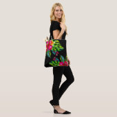 Helderkleurige tropische Floral Hibiscus Leaves Tote Bag (Op model)