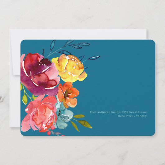 Helderkleurige turkooise floral Weddenschap I Kaart (Achterkant)