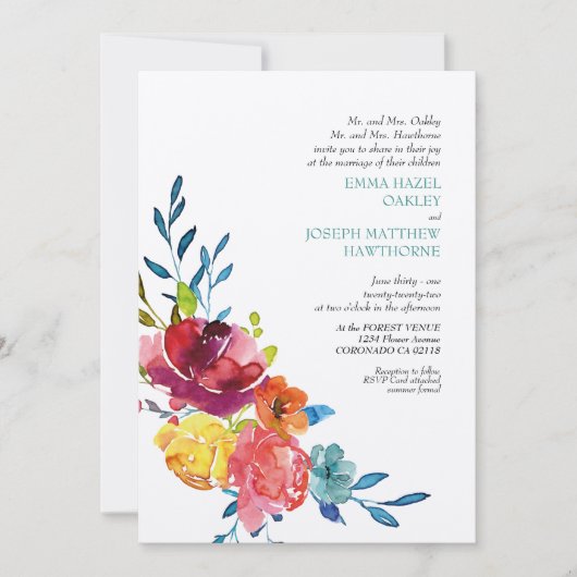 Helderkleurige turkooise floral Weddenschap I Kaart (Voorkant)