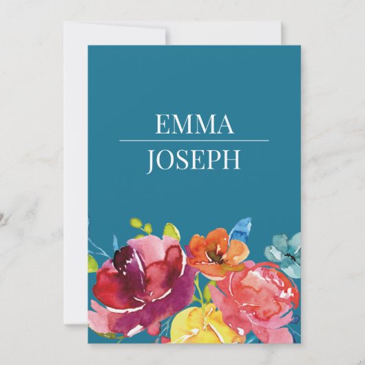 Helderkleurige turkooise floral Weddenschap I Kaart (Voorkant)