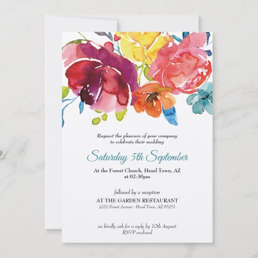 Helderkleurige turkooise floral Weddenschap I Kaart (Achterkant)