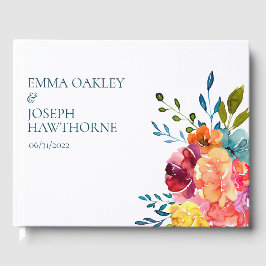 Helderkleurige turkooise floral Wedding Gastenboek