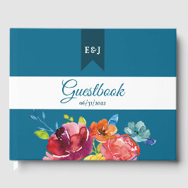 Helderkleurige turkooise floral Wedding Gastenboek