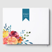 Helderkleurige turkooise floral Wedding Gastenboek (Achterkant)