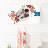 Helderkleurige turkooise floral Wedding Spandoek (Insitu)