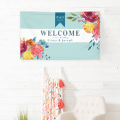 Helderkleurige turkooise floral Wedding Spandoek (Insitu)