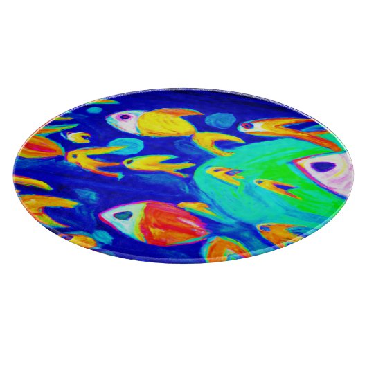 Helderkleurige vispatronen schilderen. Bestel nu Snijplank (Hoek)