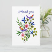 Helderkleurige vogels en bloemen bedankkaart (Staand voorkant)