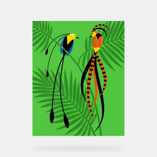 Helderkleurige vogels van het paradijs acryl bord (Voorkant)