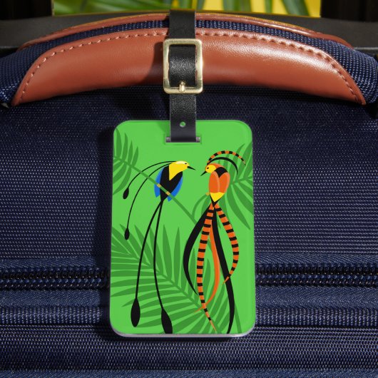 Helderkleurige vogels van het paradijs bagagelabel (Voorkant Insitu 2)