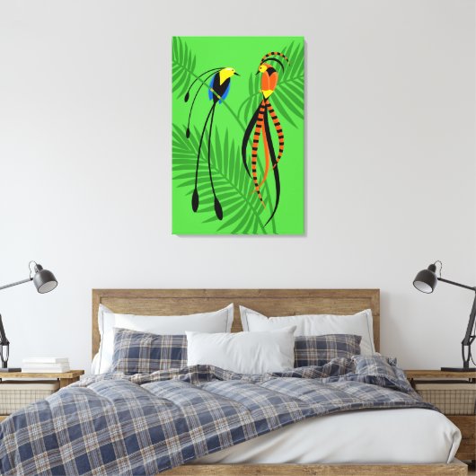 Helderkleurige vogels van het paradijs canvas afdruk (Insitu (Slaapkamer))