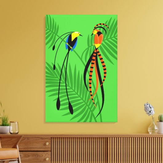 Helderkleurige vogels van het paradijs canvas afdruk (Insitu (Woonkamer))