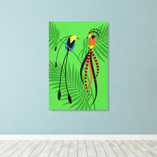 Helderkleurige vogels van het paradijs canvas afdruk (Insitu (Houten vloer))